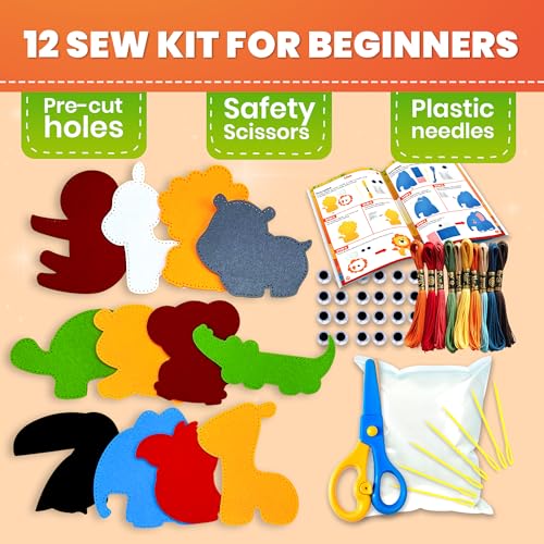 Sewing Kit for Kids Ages 4-8 - 12 Beginner DIY Kids Sewing Crafts Ages 4-7 - color: 6.0 Safari