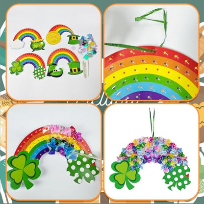 Cinrobiye 24Set St. Patrick's Day Crafts Irish Rainbow Poke Art Kit Mess-Free Arts and Crafts Hanging Ornaments for Home School DIY Art Project Activity Game Prizes Gift Exchange Shamrock Party Favors