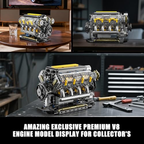 V8 Engine Model Kit that Runs, Visible Mini Car Motor Building Blocks Set for Adults, Compatible with Lego, STEM Physical Science Educational Toy for Teens Boys 14+ (905 PCS)