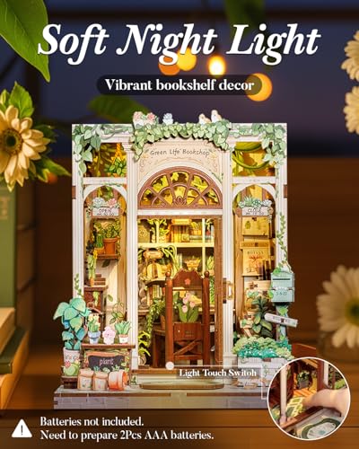 Cutefun Book Nook Kit - DIY Miniature Dollhouse Kit for Adults and Teens - color: Green Life Bookshop