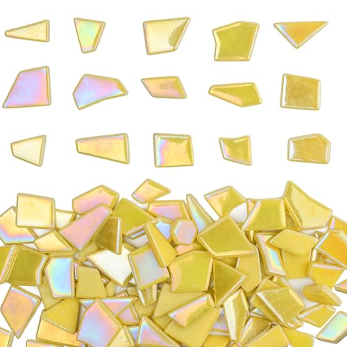 Youway Style 200g Iridescent Yellow Glass Mosaic Tiles for Crafs Bulk - color: Yellow, size: 200g