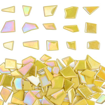 Youway Style 200g Iridescent Yellow Glass Mosaic Tiles for Crafs Bulk - color: Yellow, size: 200g