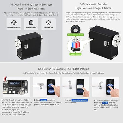 Waveshare 40kg.cm Metal Serial Bus Servo, High Precision and Large Torque, with Programmable 360 Degrees Magnetic Encoder and Brushless Motor