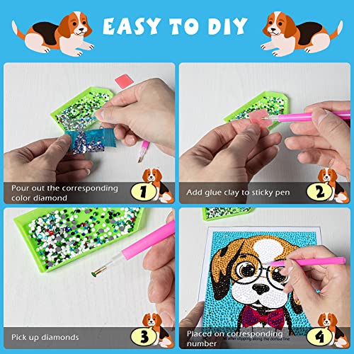 QEUOYSS Diamond Art Kit for Kids with Wooden Frame Art and Crafts for Kids Ages 6-8 -10-12 Easy to DIY Diamond Art for Kid and Adult Beginners Home Wall Decoration (Cute Dog) - style: Cute dog