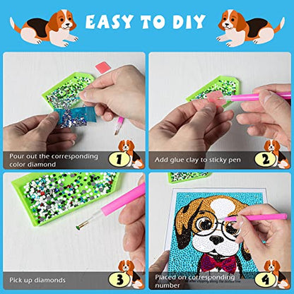 QEUOYSS Diamond Art Kit for Kids with Wooden Frame Art and Crafts for Kids Ages 6-8 -10-12 Easy to DIY Diamond Art for Kid and Adult Beginners Home Wall Decoration (Cute Dog) - style: Cute dog