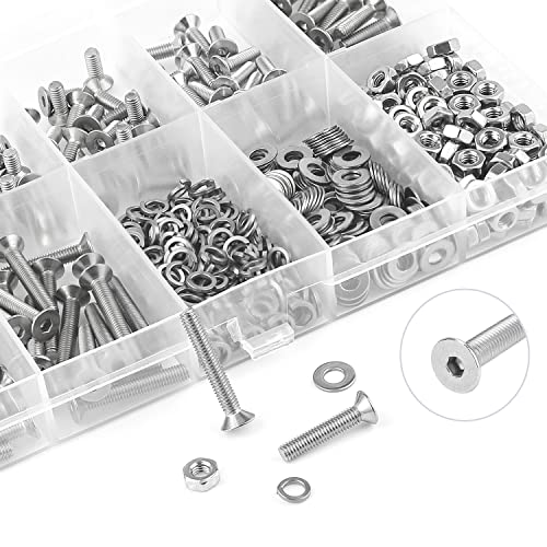 HELIFOUNER 560 Pieces M3 x 4mm /6mm /8mm /10mm /12mm /16mm /20mm, Countersunk Head Socket Cap Screws Bolts Washers Nuts Kit, 304 Stainless Steel - size: M3, style: Countersunk Head Socket Cap