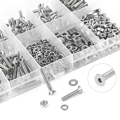 HELIFOUNER 560 Pieces M3 x 4mm /6mm /8mm /10mm /12mm /16mm /20mm, Countersunk Head Socket Cap Screws Bolts Washers Nuts Kit, 304 Stainless Steel - size: M3, style: Countersunk Head Socket Cap