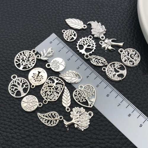 WOCRAFT 60pcs Bright Silver Tree Leaf Charms Bracelet Charms for Jewelry Making Sets DIY Necklace Bracelet Keychain Crafting Charms Kit Craft Supplies (SN891) - color: Bright Silver, size: Tree Leaf Charms
