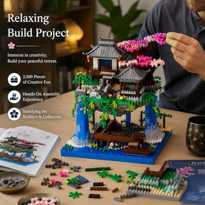 Cherry Blossom Treehouse Micro Mini Building Block Sets 2500 Pcs - color: Brown01