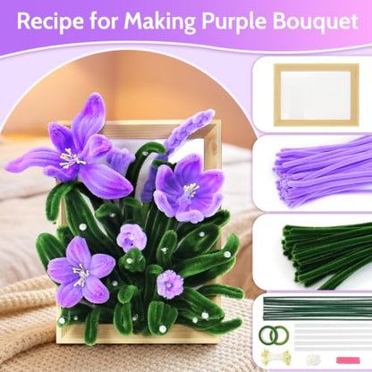 DIY Pipe Cleaner Flower Frame Craft Kit, 2 Wooden Display Frames