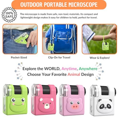 2026 New Kids Pocket Microscope Toy - 60x-80x Handheld Portable Science Kit with LED Light - STEM Educational Gift & Christmas Stocking Stuffer for Boys & Girls Age 3-12 (Pink Bear) - style: Pig