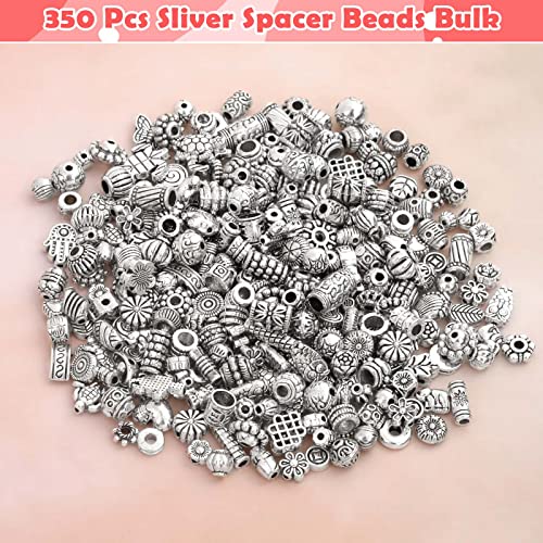 350 Pcs Silver Spacer Beads for Jewelry Making, Mixed Bulk Random Styles Metal Beads for Bracelets, Necklace, Earring Jewelry Making - color: Silver1