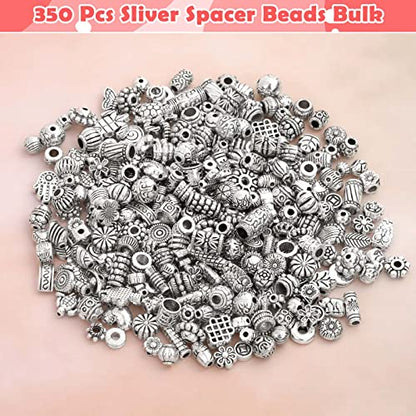 350 Pcs Silver Spacer Beads for Jewelry Making, Mixed Bulk Random Styles Metal Beads for Bracelets, Necklace, Earring Jewelry Making - color: Silver1