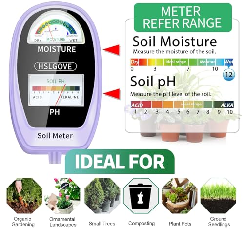 HSLGOVE Soil Test Kit, 2-in-1 Soil Moisture Meter/Soil PH Meter, Dual Screen Soil Tester, Soil Moisture Meter for Plants Watering/Gardening for Lawn,Farm Indoor&Outdoor Use-Grape Purple