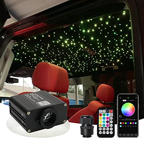 AMKI 16W Starlight Headliner Kit Twinkle+Sound Activated 550pcs 0.03in 9.8ft Cable End Glow Fiber Optic Light APP/Remote Control RGBW Starlight Box for Car Home Star Ceiling Decor - size: 550pcs*0.03in*9.8ft+Regular