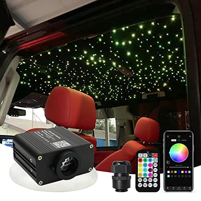 AMKI 16W Starlight Headliner Kit Twinkle+Sound Activated 550pcs 0.03in 9.8ft Cable End Glow Fiber Optic Light APP/Remote Control RGBW Starlight Box for Car Home Star Ceiling Decor - size: 550pcs*0.03in*9.8ft+Regular