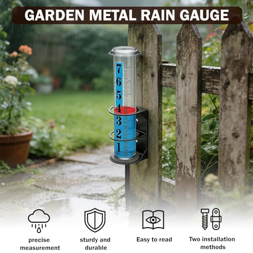 YZDTECH Rain Gauge Outdoor, Accurate Rain Gauges Outdoors Best Rated with Metal Rack Holder, Large Water Gauge with Red Float, Water Rain Meter with Thickened Plastic Large Font Tube for Yard Garden - color: Metal rain gauge style 2