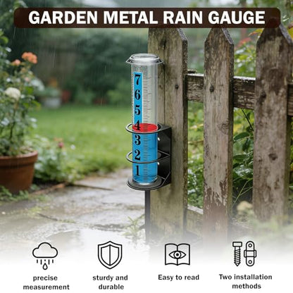 YZDTECH Rain Gauge Outdoor, Accurate Rain Gauges Outdoors Best Rated with Metal Rack Holder, Large Water Gauge with Red Float, Water Rain Meter with Thickened Plastic Large Font Tube for Yard Garden - color: Metal rain gauge style 2