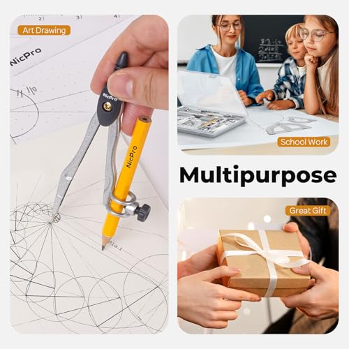 Nicpro 22 PCS Compass Geometry Tools with Case, Drafting Tool Geometry Set