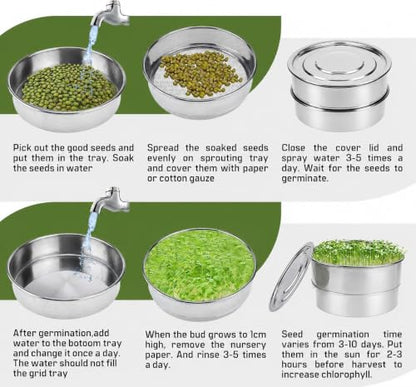 6'' Stainless Steel Sprouting Tray – Round 2-Tier Seed Gardening Planter Tray for Microgreens Broccoli Sprouts Growing Kit Microgreens Tray Germination - size: 2-Tier, 6"