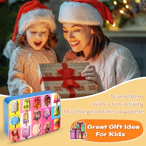 LELEMON Puzzles for Kids Ages 4-6,100 Piece Puzzles for Kids in Metal Box - color: Various Popsicle
