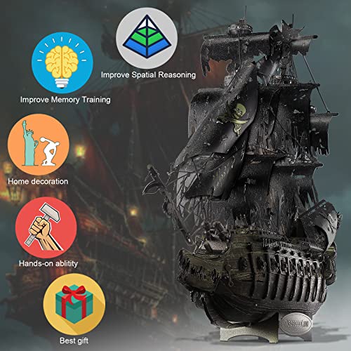 Piececool Metal 3D Puzzles for Adults, Flying Dutchman Pirate Ship Model Kits, 3D Watercraft Model Building Kit, DIY Craft Kits Difficult 3D Puzzles for Family Time, Great Christmas Birthday Gifts - color: Flying Dutchman