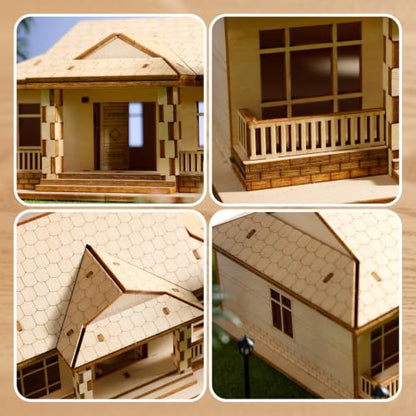 3D Wooden Puzzle House,DIY Beginner Villa Model Kit,3D Paintable Puzzle - color: Original Wood Color--one Layer