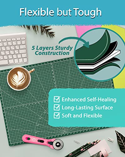 G+ Self healing Crafting Mat 12" x 18", Double-Sided Cutting Board 5-Ply Rotary Cutting Mat for Crafts, Fabric, Quilting, Sewing, Hobby, Precision Project - color: Dark Green, size: 18"L x 12"W