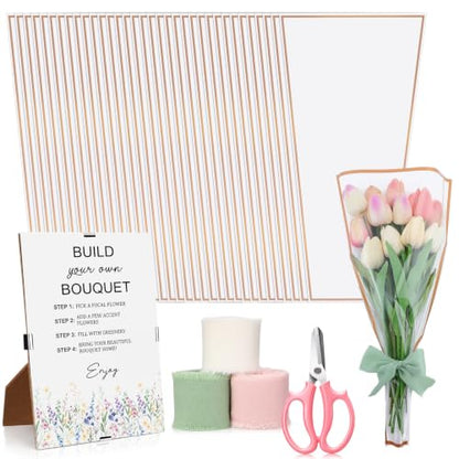 Tinlade 75 Pcs Flower Bar Kit Build Your Own Bouquet Bar Supplies - color: White, size: Clear