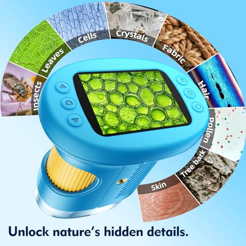 Odatay 2.4" 4K 1000X Digital Kids Microscope with 32G Card 12 Slides, White - color: White