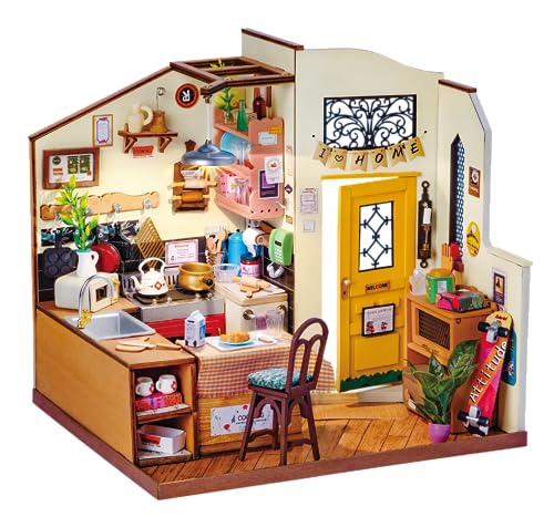 Rowood Miniature House Kit,DIY Miniature Dollhouse Kit for Adults,Wooden Table Collection Model Kits to Build,Birthday for Adult(Homey Kitchen) - style: Homey Kitchen