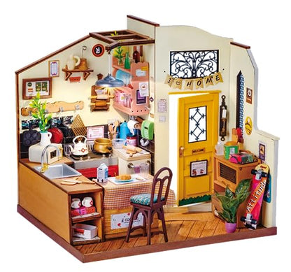 Rowood Miniature House Kit,DIY Miniature Dollhouse Kit for Adults,Wooden Table Collection Model Kits to Build,Birthday for Adult(Homey Kitchen) - style: Homey Kitchen