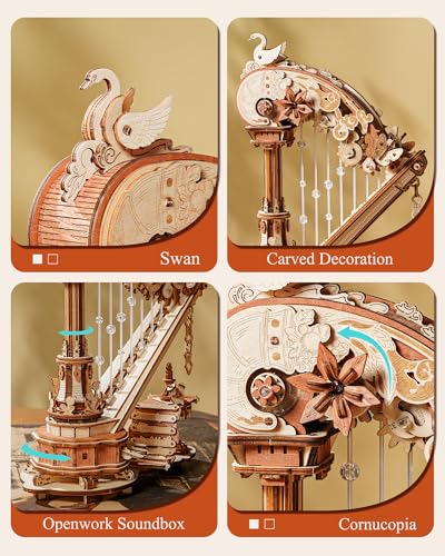 ROKR Magic Harp 3D Wooden Puzzle, Self-Playing Mechanical Music Box, 350pcs