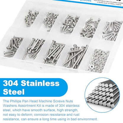 240pcs #2-56 Phillips Pan Head Machine Screws Nuts Washers Kit - size: #2-56