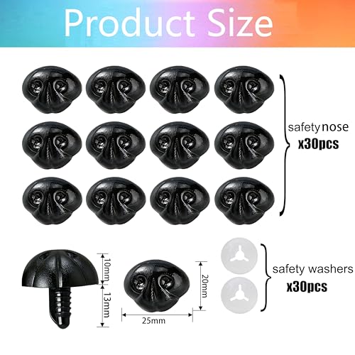 BESTCYC 60Pcs Safety Noses Dog Nose and Washers for Crochet Amigurumi - size: 20*25mm