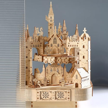 3D Wooden Puzzle for Adults with Music, Magic Castle Rotatable Train Architecture Model Kit, DIY Assembly Mechanical Building Craft Toy, Birthday Gift for Women Men 14+, Home Decor, 149 PCS