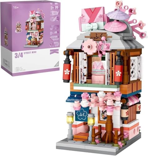 Japanese Street View Kimono Shop Building Kits, 418 PCS Modular House Building Set Mini DIY Building Model Set, Architecture Modular Construction Set Gift for Adults and Teens