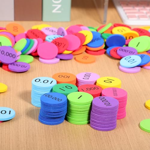 NUOBESTY 300pcs Place Value Disks 10 Values Decimals to Whole Numbers Counting Chips for Kids Base 10 Place Value Manipulatives Math Counters Discs Set for Elementary School Math Supplies