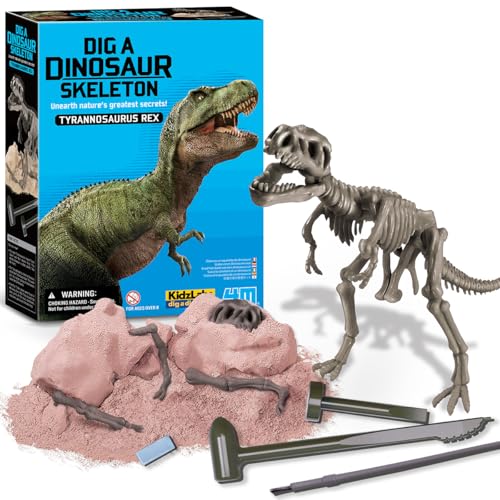 4M Tyrannosaurus Rex Skeleton Kit for Kids Ages 8-12 – T-Rex Fossil Excavation Set with 12 Realistic Bones, STEM Paleontologist Digging Kit with Hammer, Chisel & Brush, Educational Gift