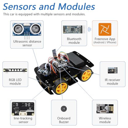 Freenove 4WD Car Kit with Remote (Compatible with Arduino IDE), Line Tracking, Obstacle Avoidance, Wireless Control App, Ultrasonic Sensor Motor Servo - color: With Remote