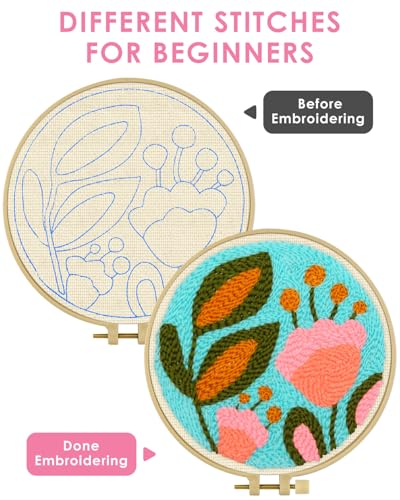 TINDTOP Punch Needle Kits, Tulip Punch Embroidery Kits for Adults - color: Green Tulip