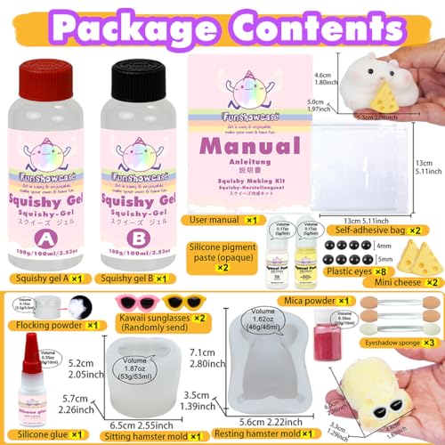 FUNSHOWCASE Taba Squishy Maker 2 Hamster Silicone Molds+Gel+Kits Fufu Squish Making Pack - color: 2 hamster