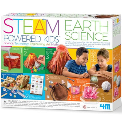 4M STEAM Earth Science Kit for Kids Ages 5+ — Geology STEM Toy with 5 Experiments Including Volcano Eruption, Crystal Growing & Fossil Excavation — Educational Science Gift for Boys & Girls - style: Earth Science