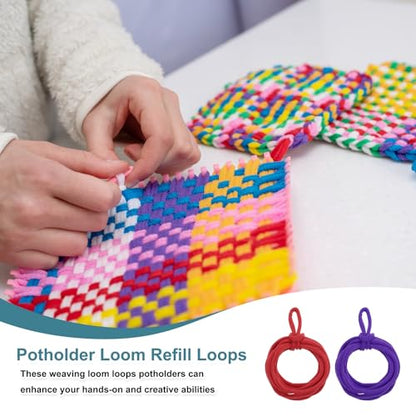 MECCANIXITY 50 Pcs Potholder Loom Refill Loops, Elastic Potholder Weaving Refill Loops Knitting Kit Supplies in Rainbow Colors for Girls Beginners DIY Crafts 7" Weaving Loom, Purple - color: Purple