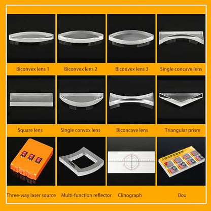 EXBEPE Physics Optics Experiment Set Prisms Convex Lens Triple Laser Refraction School Light Refraction Reflection Learning Educational Science Kits