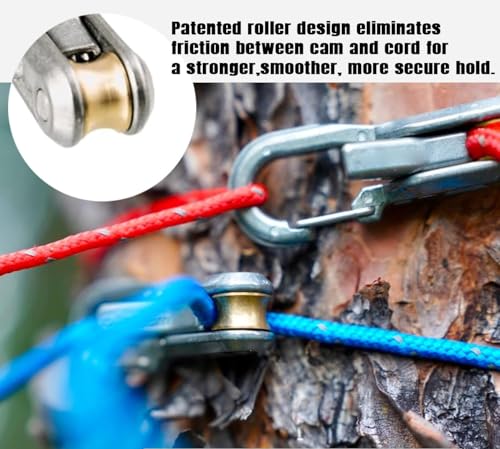 6-Pack Paracord Adjusters,Rope Tightening Tool & Tensioner,Rope with Roller Tensioner Heavy-Duty Tie Down for Camping, Tarps, Guy Lines, Boating & Outdoor Gear