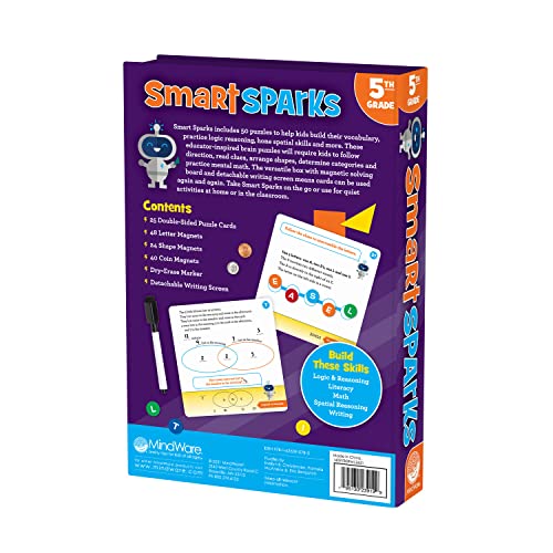 MindWare Smart Sparks Brainy Puzzles: Grade 5 – Logic & Reasoning Puzzles for Kids Ages 10 & Up