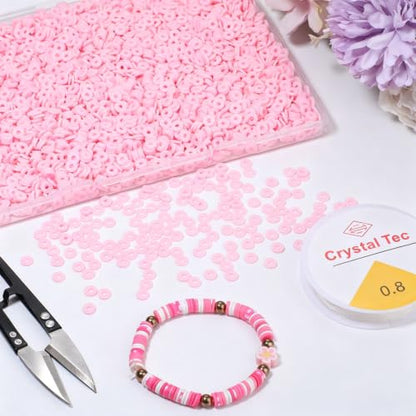 4000pcs Light Pink Clay Beads,6mm Heishi Bead Polymer Flat Round Disc Bulk Beads for Jewelry Making,DIY Friendship Bracelet and Necklace Craft - color: Light Pink