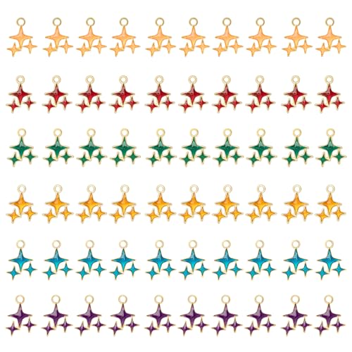 Heiolox 60PCS Four-Pointed Star Charms Alloy Charms Star Bead Frames for DIY Necklace Bracelet Earring Beads Jewelry Making