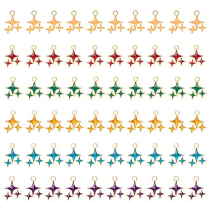 Heiolox 60PCS Four-Pointed Star Charms Alloy Charms Star Bead Frames for DIY Necklace Bracelet Earring Beads Jewelry Making